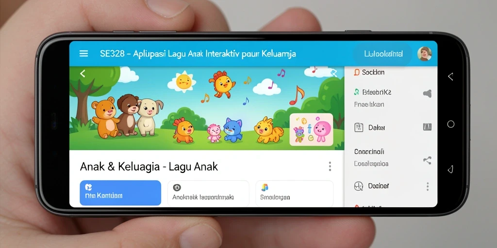 Antarmuka SE328 menampilkan berbagai lagu anak yang ceria dan interaktif.