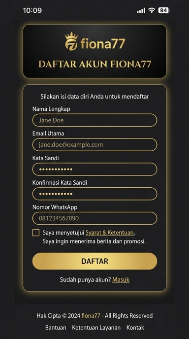 Tampilan halaman daftar fiona77